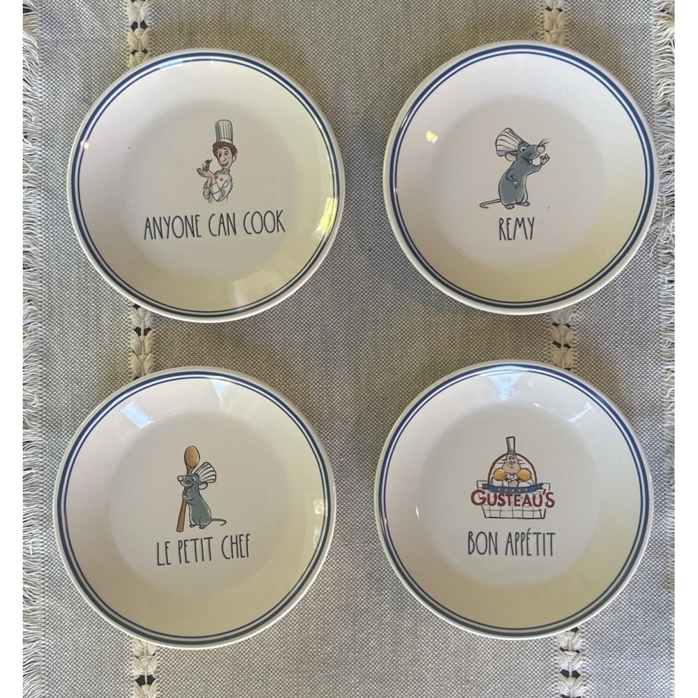 Rae Dunn Disney Pixar Ratatouille Appetizer Plates Set of 4 Remy Gusteau 6" NWOT